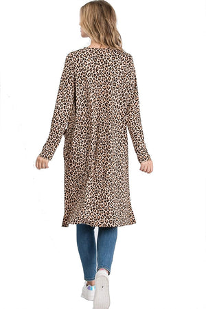 Upsoelle Animal Print Long Sleeve Kimono Cardigan Sweater with Pockets