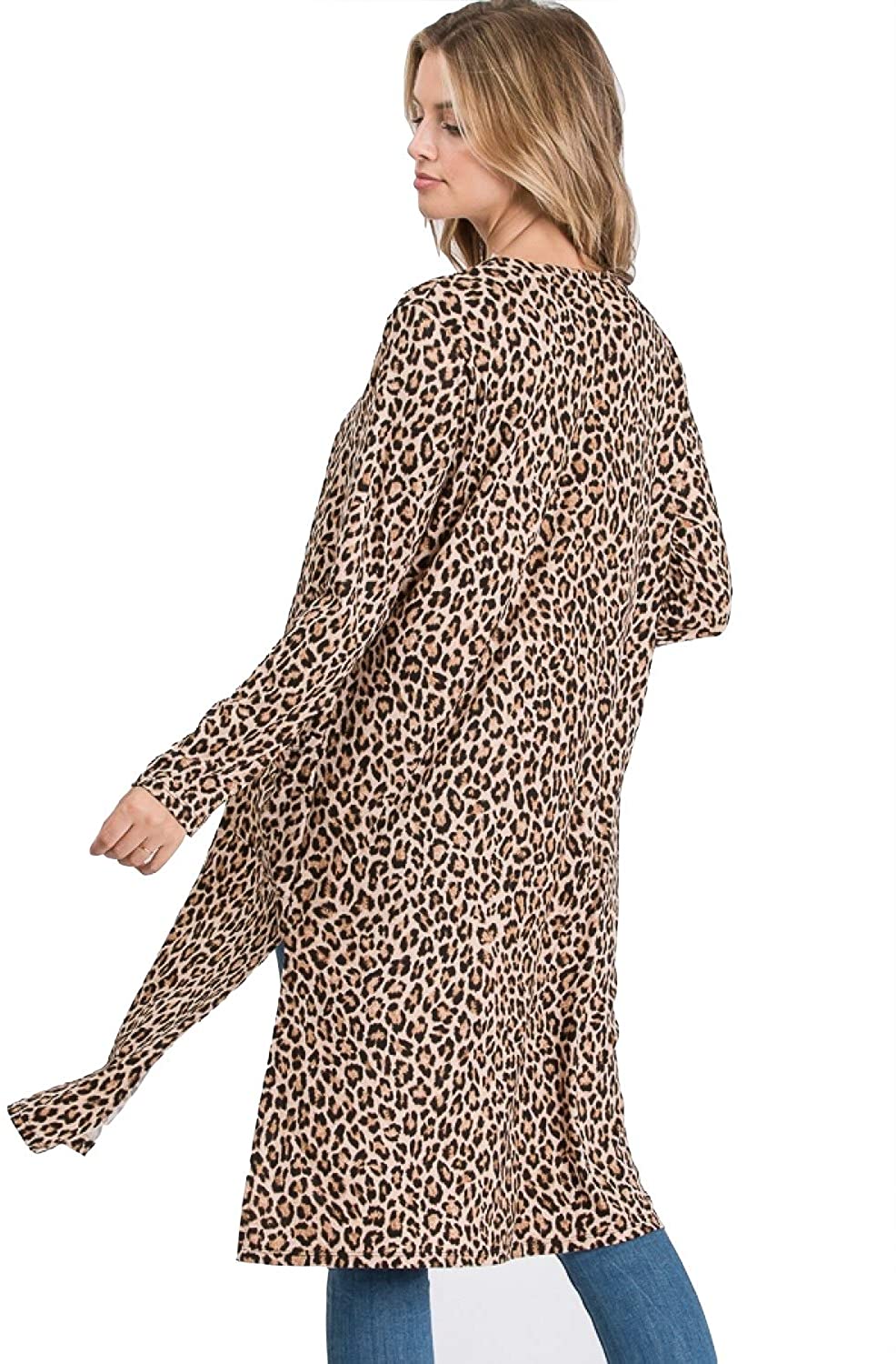 Upsoelle Animal Print Long Sleeve Kimono Cardigan Sweater with Pockets